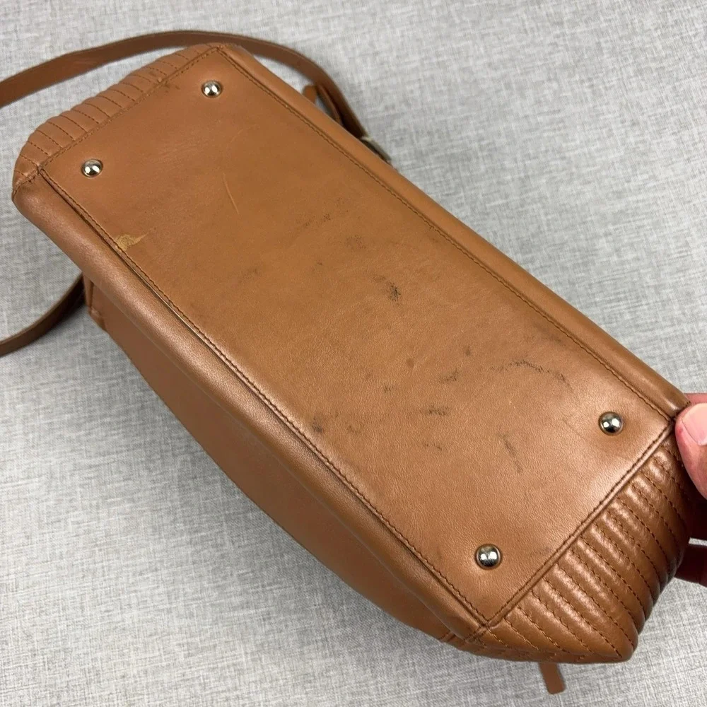 Lancaster Satchel Bag Womens Medium Brown Leather Top Handle Crossbody Zip